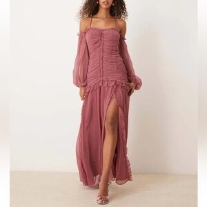 ASOS Design Off The Shoulder Ruched Drop Waist Maxi Dress NWOT